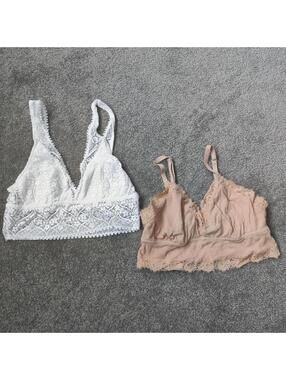 Mimi & August Bralette Bundle White Lace Blush Ribbed Size Medium